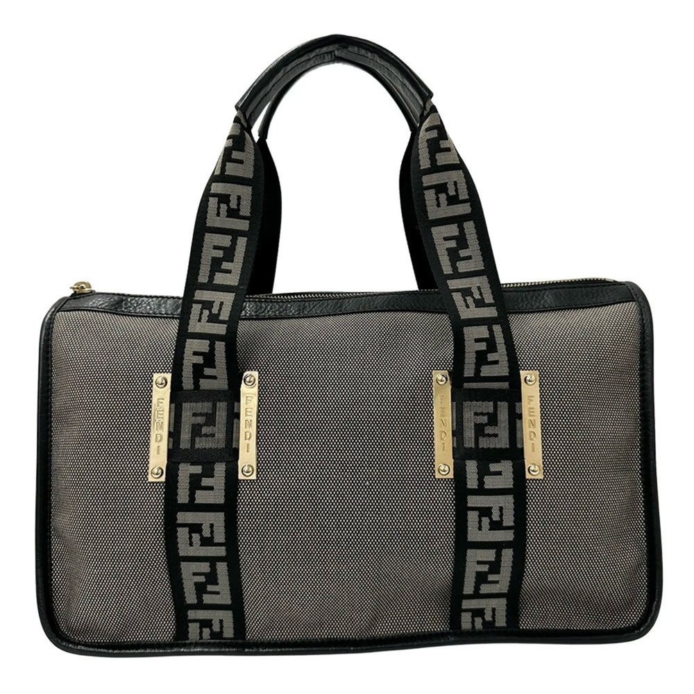 Authentic Vintage Fendi Zucca Monogram Boston - Top Handle Duffle FF Canvas Bag - Picture 1 of 9